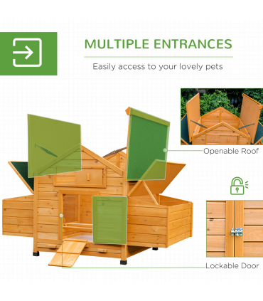 Outdoor Solid Fir Wood Pet House with Nesting Boxes & Weather Protection