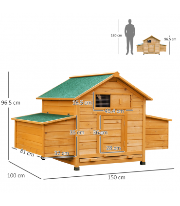 Outdoor Solid Fir Wood Pet House with Nesting Boxes & Weather Protection