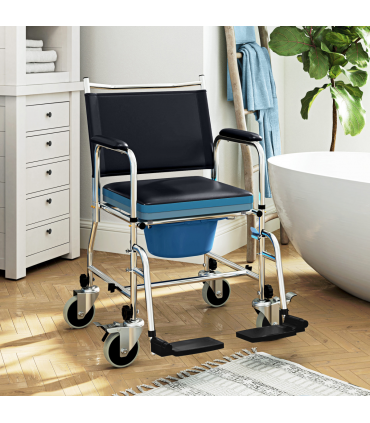 Versatile Commode Shower Chair Wheelchair with Footrest for Comfort