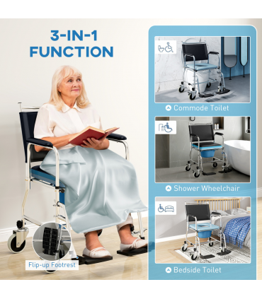 Versatile Commode Shower Chair Wheelchair with Footrest for Comfort