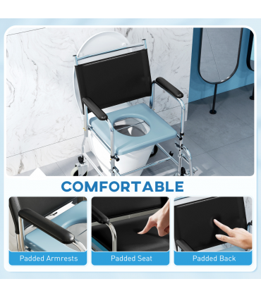 Versatile Commode Shower Chair Wheelchair with Footrest for Comfort
