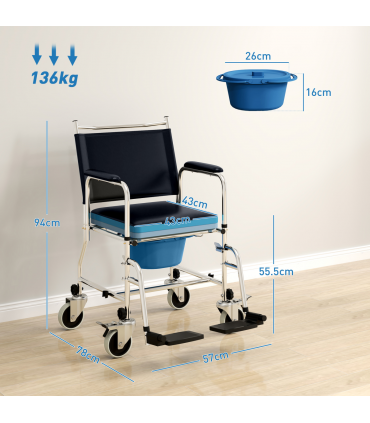 Versatile Commode Shower Chair Wheelchair with Footrest for Comfort