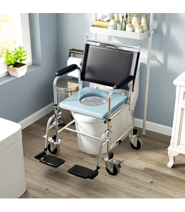 Versatile Commode Shower Chair Wheelchair with Footrest for Comfort