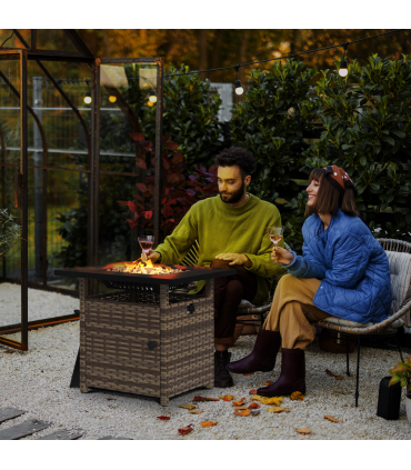 Outsunny 50,000 BTU Rattan Fire Pits for Garden, Propane Fire Pit Table, Brown