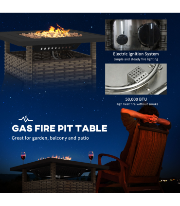 Outsunny 50,000 BTU Rattan Fire Pits for Garden, Propane Fire Pit Table, Brown