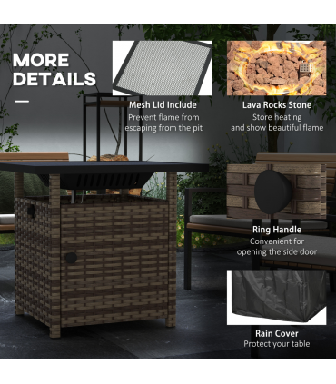 Outsunny 50,000 BTU Rattan Fire Pits for Garden, Propane Fire Pit Table, Brown