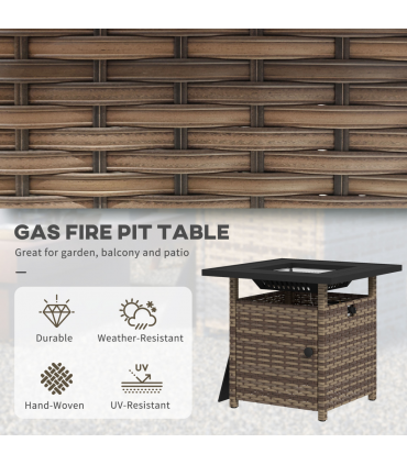 Outsunny 50,000 BTU Rattan Fire Pits for Garden, Propane Fire Pit Table, Brown
