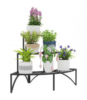 Outsunny 3 Tier Metal Corner Plant Stand for Garden Balcony Patio, Black
