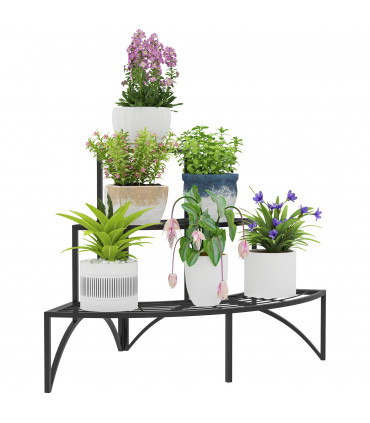 Outsunny 3 Tier Metal Corner Plant Stand for Garden Balcony Patio, Black