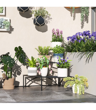 Outsunny 3 Tier Metal Corner Plant Stand for Garden Balcony Patio, Black