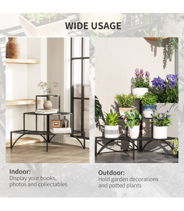 Outsunny 3 Tier Metal Corner Plant Stand for Garden Balcony Patio, Black