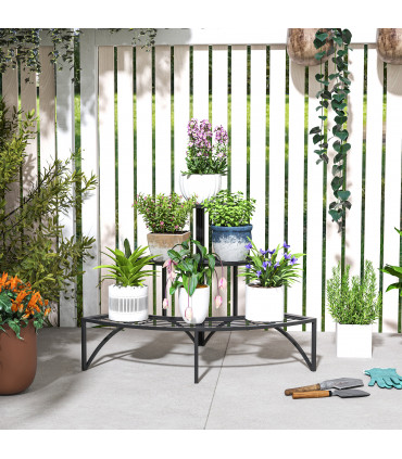 Outsunny 3 Tier Metal Corner Plant Stand for Garden Balcony Patio, Black
