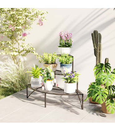 Outsunny 3 Tier Metal Corner Plant Stand for Garden Balcony Patio, Black
