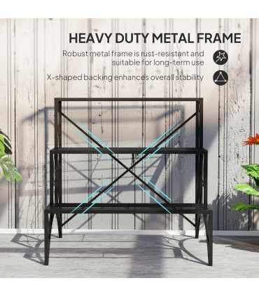 Outsunny 3-Tier Metal Plant Stand for Garden Balcony Indoor Outdoor, Black