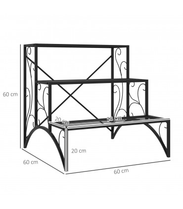 Outsunny 3-Tier Metal Plant Stand for Garden Balcony Indoor Outdoor, Black