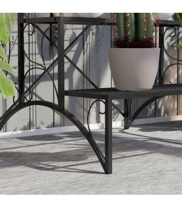 Outsunny 3-Tier Metal Plant Stand for Garden Balcony Indoor Outdoor, Black
