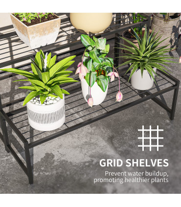 Outsunny 3-Tier Metal Plant Stand, Modern Ladder Shelf for Garden, Black