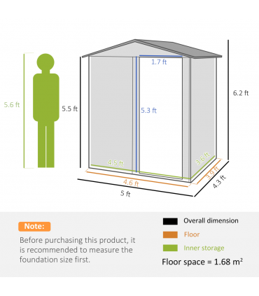 Outsunny 5ft x 4.3ft Outdoor Metal Storage Shed with Sliding Door Sloped Roof