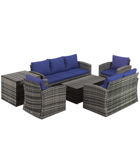 Outsunny 6 PCS Patio Rattan Sofa Set Conversation Furniture Navy Blue