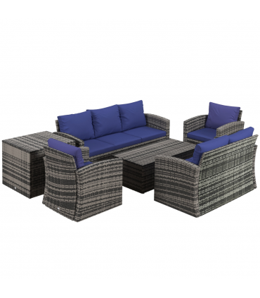 Outsunny 6 PCS Patio Rattan Sofa Set Conversation Furniture Navy Blue