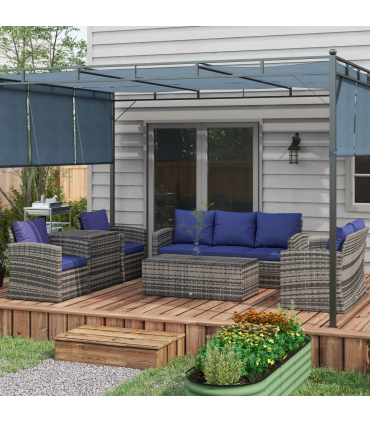 Outsunny 6 PCS Patio Rattan Sofa Set Conversation Furniture Navy Blue