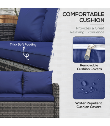 Outsunny 6 PCS Patio Rattan Sofa Set Conversation Furniture Navy Blue