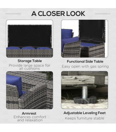 Outsunny 6 PCS Patio Rattan Sofa Set Conversation Furniture Navy Blue