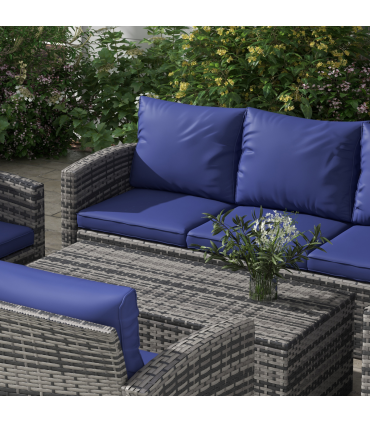 Outsunny 6 PCS Patio Rattan Sofa Set Conversation Furniture Navy Blue