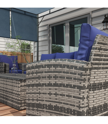 Outsunny 6 PCS Patio Rattan Sofa Set Conversation Furniture Navy Blue