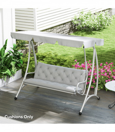 Outsunny 3 Seater Garden Bench Cushion Outdoor Seat Pad w/ Ties Light Grey