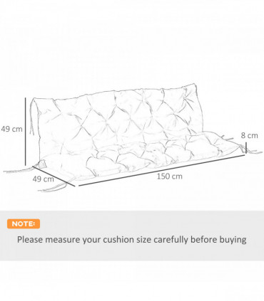 Outsunny 3 Seater Garden Bench Cushion Outdoor Seat Pad w/ Ties Light Grey