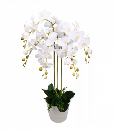 85cm Artificial Deluxe Bush Orchid - White Flowers White Pot
