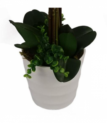 85cm Artificial Deluxe Bush Orchid - White Flowers White Pot