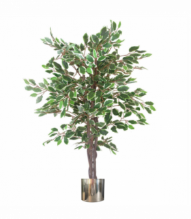 130cm LARGE Realistic White Edge Ficus Artificial Plant Tree Silver Metal Planter