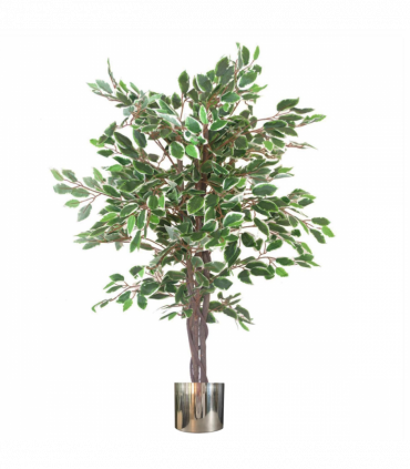 130cm LARGE Realistic White Edge Ficus Artificial Plant Tree Silver Metal Planter