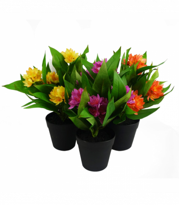 3x 18cm Artificial Freesia Plants Pink, Orange, Yellow Flowering