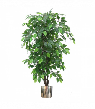 120cm Artificial Ficus Tree / Plant - Large Bushy Shape Silver Metal Planter