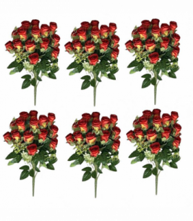 Pack of 6 x 52cm Artificial Red Rose Bunch