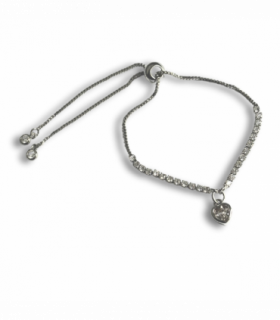 Cubic Zirconia Heart Charm on Fine Silver Diamante Slider Bracelet