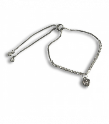 Cubic Zirconia Heart Charm on Fine Silver Diamante Slider Bracelet