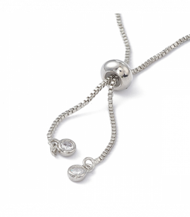 Cubic Zirconia Heart Charm on Fine Silver Diamante Slider Bracelet
