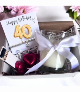 Small 40th Birthday Gold Balloons Gift Hamper - Cubic Zirconia Bracelet, Chocolates & Candle
