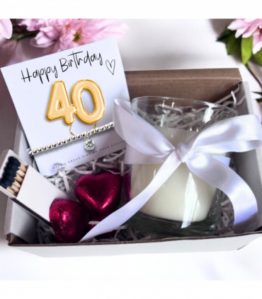 Small 40th Birthday Gold Balloons Gift Hamper - Cubic Zirconia Bracelet, Chocolates & Candle