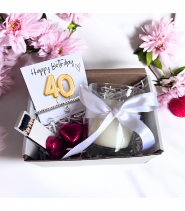 Small 40th Birthday Gold Balloons Gift Hamper - Cubic Zirconia Bracelet, Chocolates & Candle