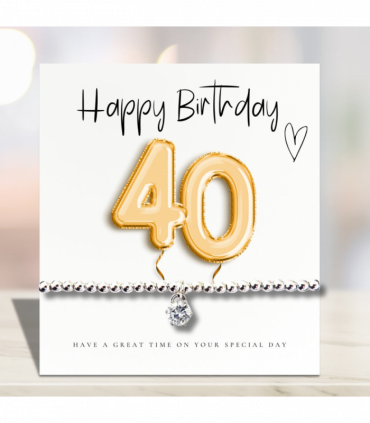 Small 40th Birthday Gold Balloons Gift Hamper - Cubic Zirconia Bracelet, Chocolates & Candle