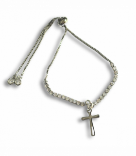 Silver Cross Charm on Fine Diamante Slider Bracelet