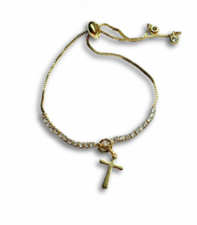 Gold Cross Charm on Fine Diamante Slider Bracelet