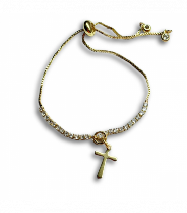 Gold Cross Charm on Fine Diamante Slider Bracelet