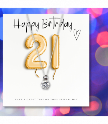 21st Birthday Cubic Zirconia Silver Necklace & Gold Balloons Mini Gift Hamper | Twenty First Gift | Girls 21st Birthday Gift Set UK