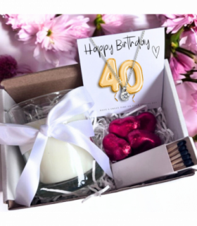 Small 40th Birthday Gold Balloons Gift Hamper | Cubic Zirconia Charm Necklace, Chocolates & Candle